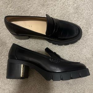 Coach Cora Leather Heeled Loafers Black